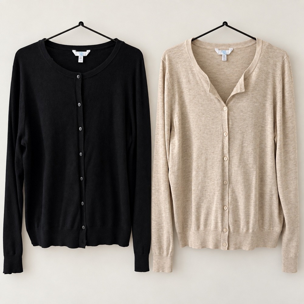 Time and Tru Women's Cardigans XXL 20 Black Tan Button Front Lot of 2